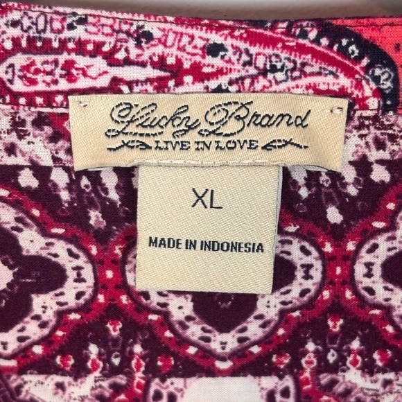 Lucky Brand Womens Pink Paisley Long Sleeve Boho Peasant Button Detail Top sz XL - Picture 4 of 8
